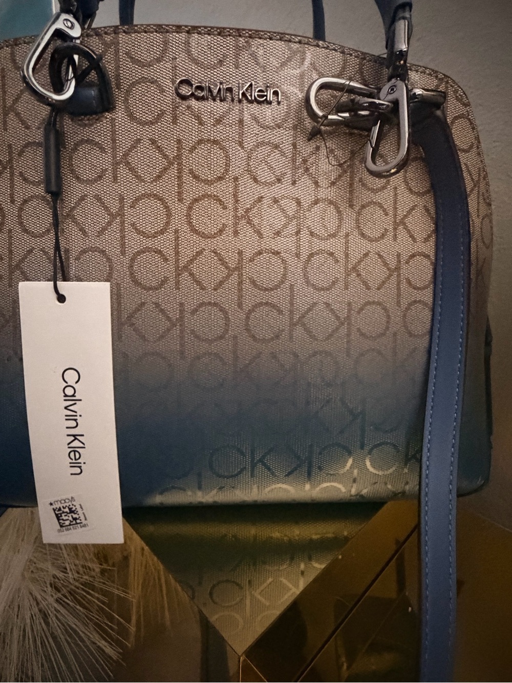 Calvin Klein Blue Ombré Monogram Satchel Crossbody Bag NWT w/ Dust Bag - Picture 14 of 14
